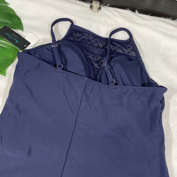 NWT Aqua Green [ Plus 20W‎ ] Crochet High Neck One Piece Swimsuit Navy - Picture 11 of 12